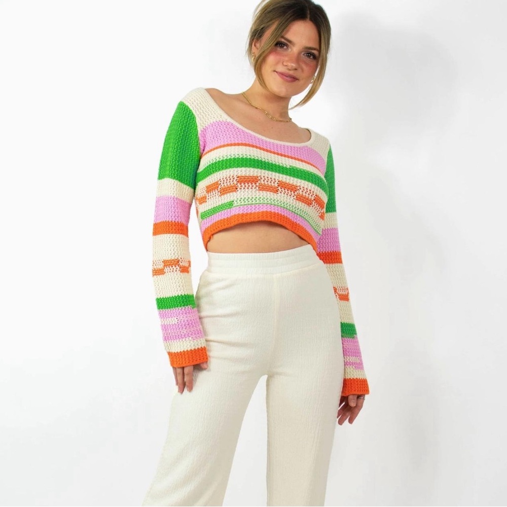 Grey Bandit Knit Crochet Long Sleeve Top
